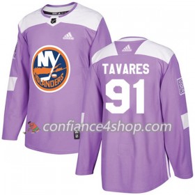 Adidas Maillot de Hockey New York Islanders John Tavares 91 2017-2018 Violet Fights Cancer Practice Authentic - Homme